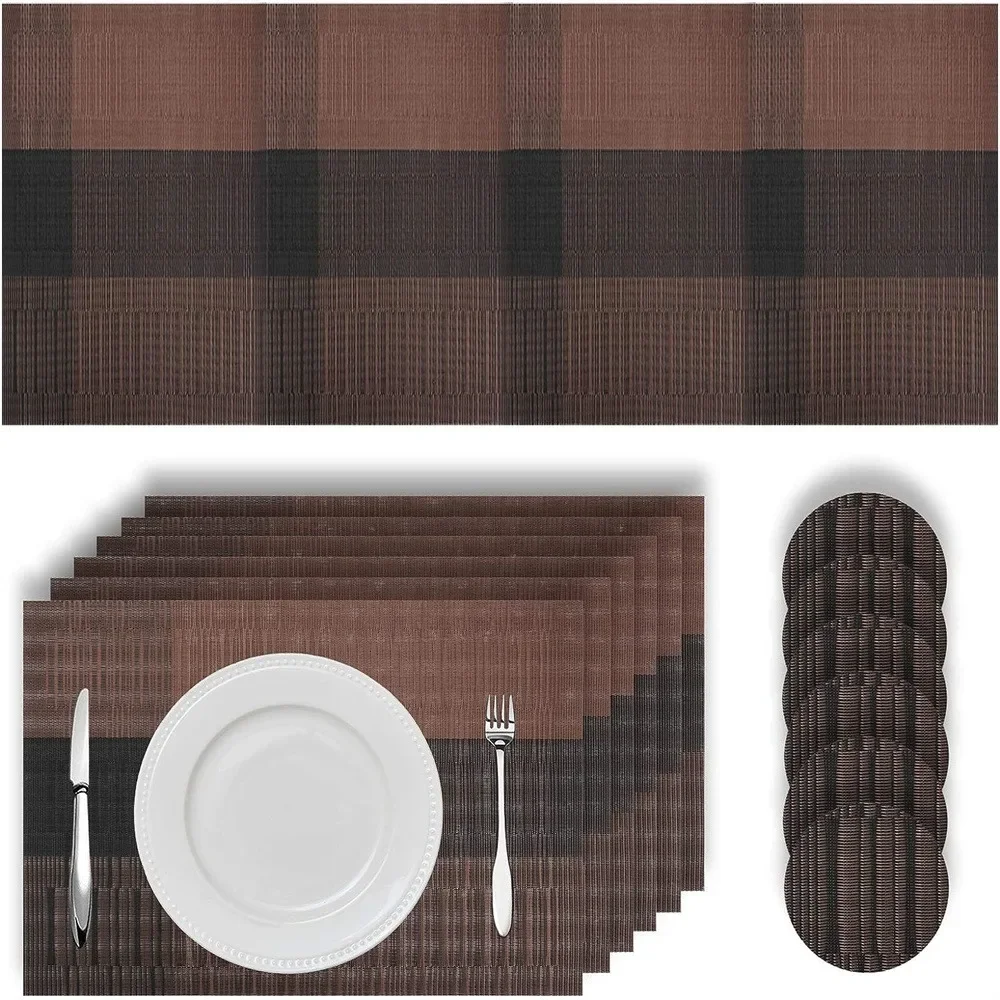 Placemats Table Mats Set with 6xPlacemats+6xCoasters+1xLong Table Mat Resistant Anti Slip Table Place Mats and Coaster