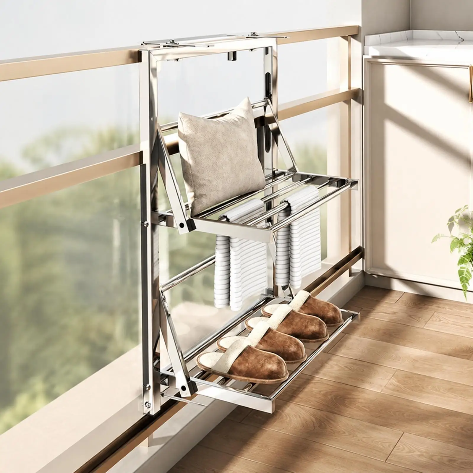 Push-Pull Foldable Clothes Rack Easy to Install for Balcony, Compact Home