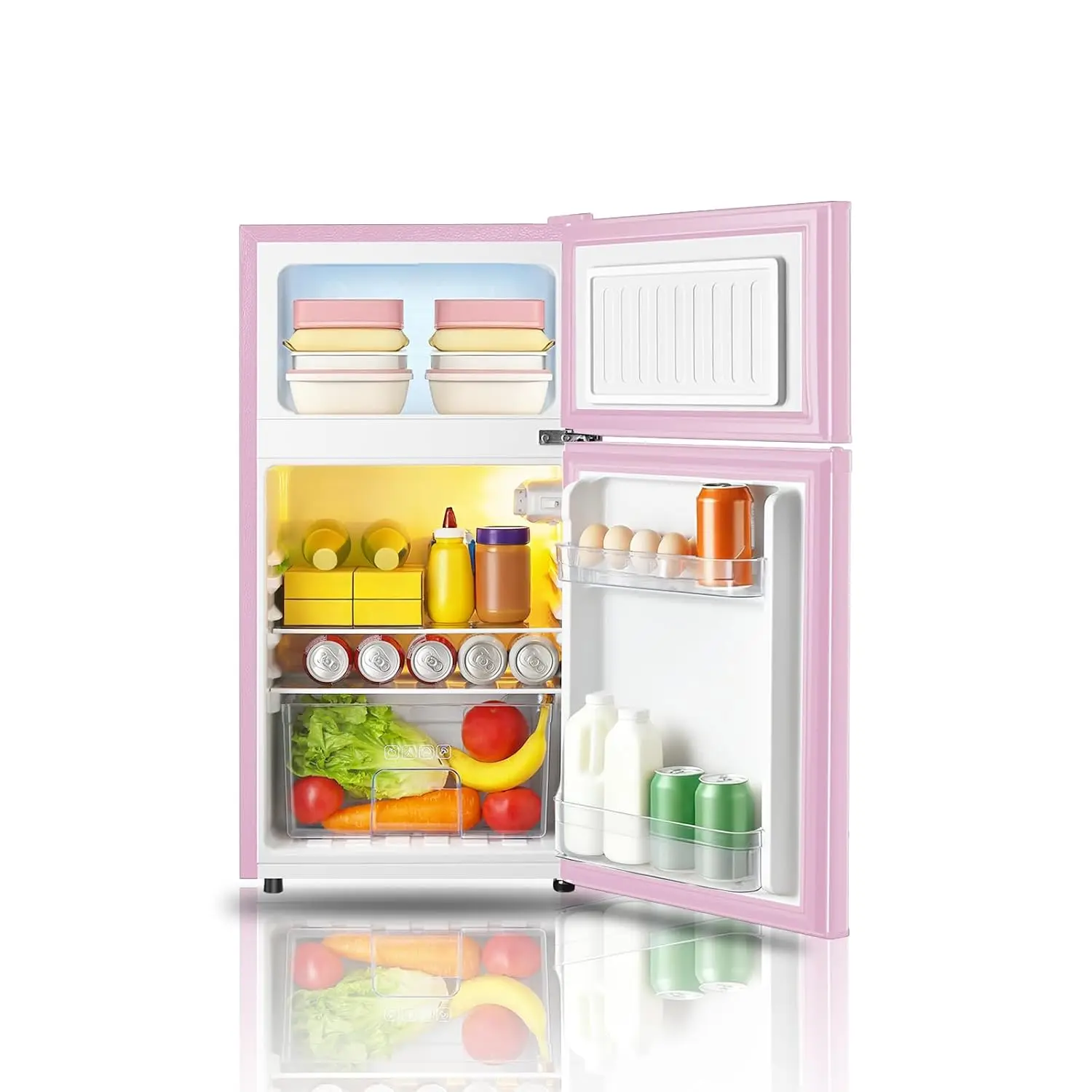Compact Mini Fridge Freezer 3.2 Cu.Ft 2 Door 7-Level Temp Control Removable Shelves for Dorm Bedroom Office, Customized