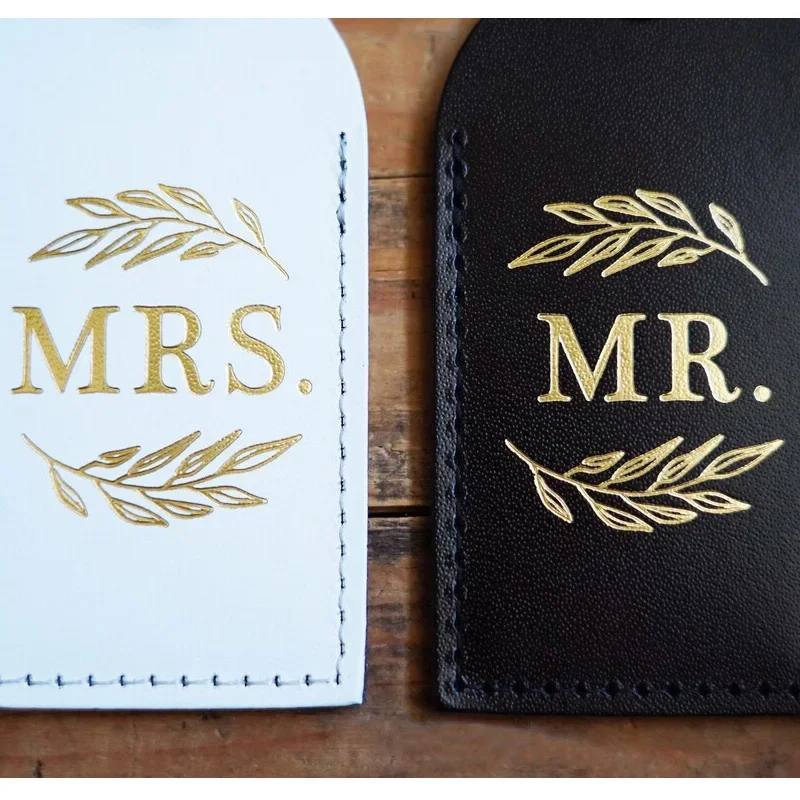 Mr Mrs Leather Luggage Tags Newlywed bride groom Couples just married Wedding Anniversary Honeymoon Vacation beach travel Gift