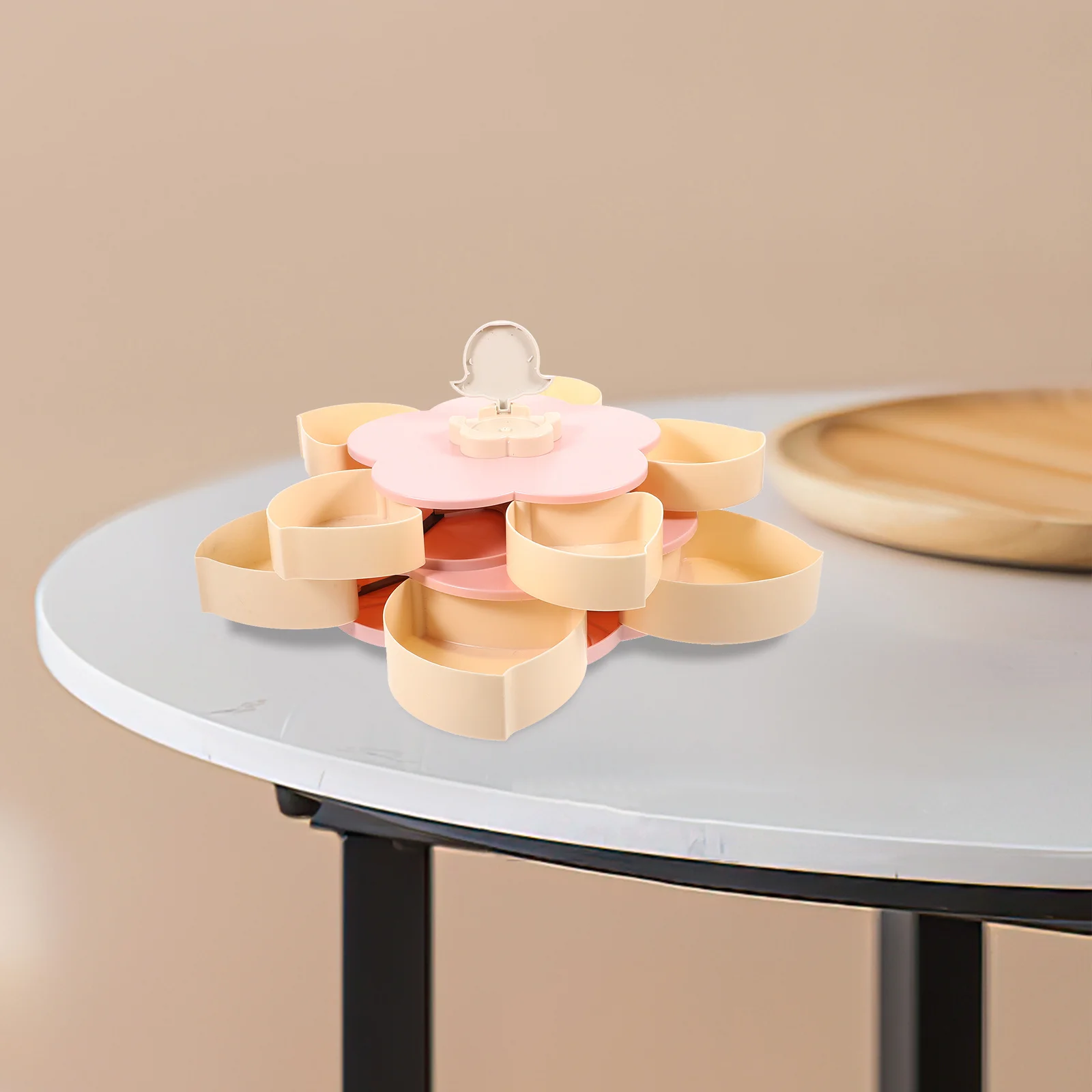 

1 pc Snack Storage Organizer Double-Layer Flower Shape Food Storage Tray Rotatable Compartment Box Candy Holder Dried Food