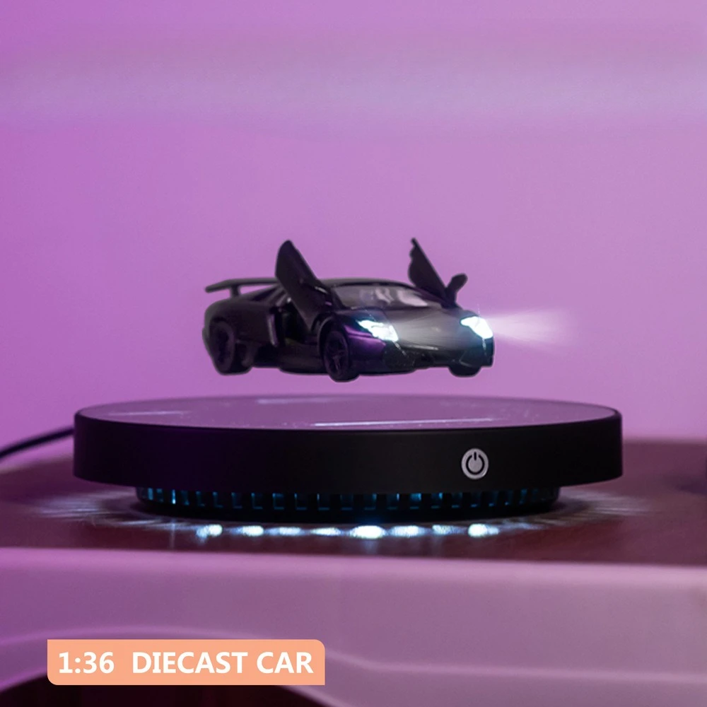 1:36 Scale Magnetic Levitation Alloy Car Model, LED Light Floating Diecast Vehicle Rotating Desk Display Decor Gift