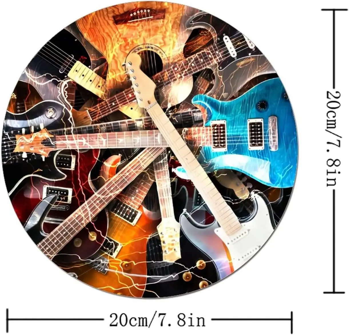 حصيرة ماوس مستديرة غير قابلة للانزلاق للمكتب ، جيتار كهربائي محيطي مع اللهب والماء والألعاب والمكتب Working7.8x7.8 in