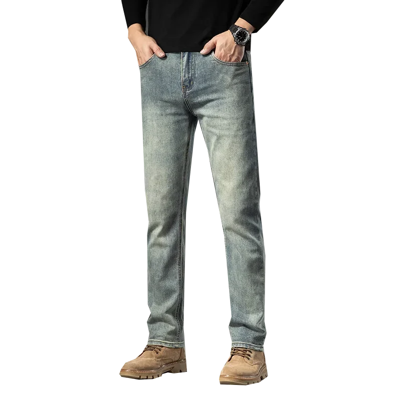 2024 Spring and Autumn New Mid-high Waist Straight Tube Mens Jeans  Slim  Brand Trousers