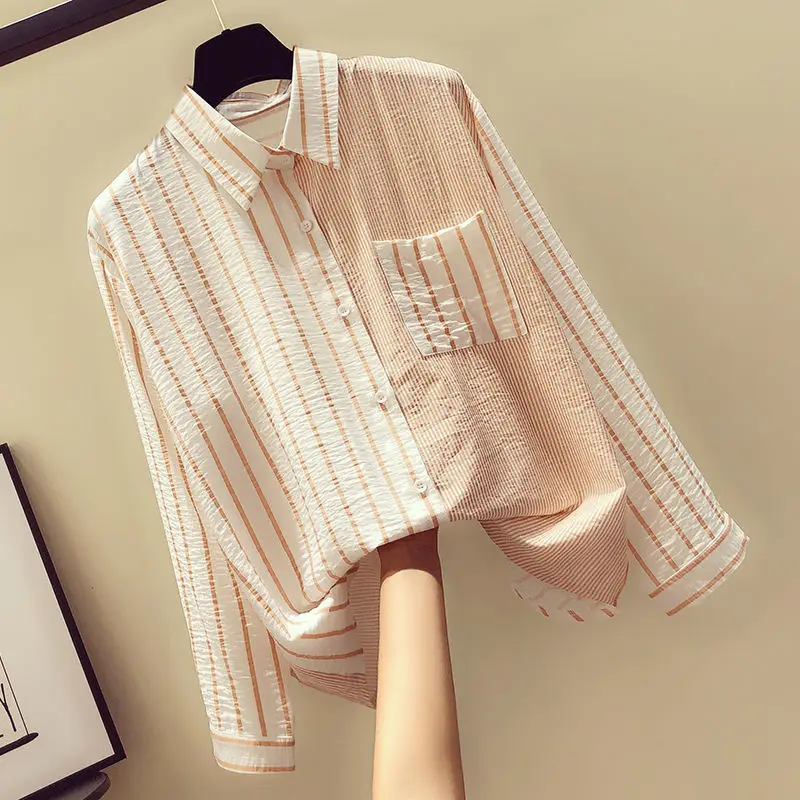 Office Lady Turn-down Collar Pocket Asymmetrical Hot Selling Long Sleeve Blouses Spring Autumn Straight Shirt Women Clothes 2022