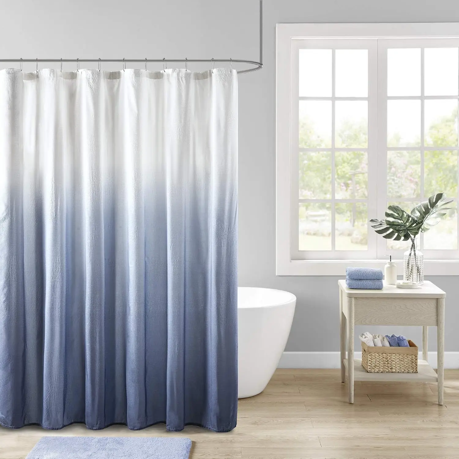 

Ombre Seersucker Shower Curtain, 72x72, Blue, Machine Washable, Modern Bathroom Decor