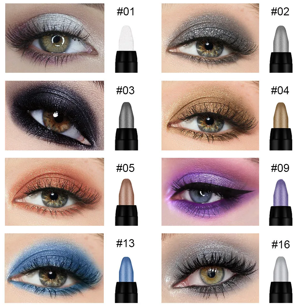 16 Farben Perlglanz-Lidschattenstifte, hochpigmentierter Lidschattenstift, glitzernd, wasserfest, langlebig, Augen-Make-up