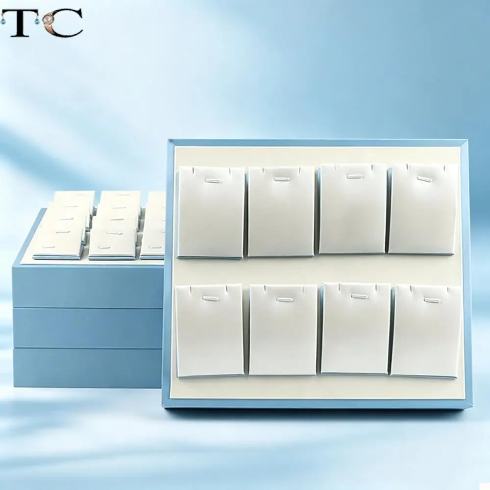 Light Blue Brushed Leather Jewelry Tray for Rings Earrings Necklaces Bracelets and Pendants Large-Capacity Display Tray