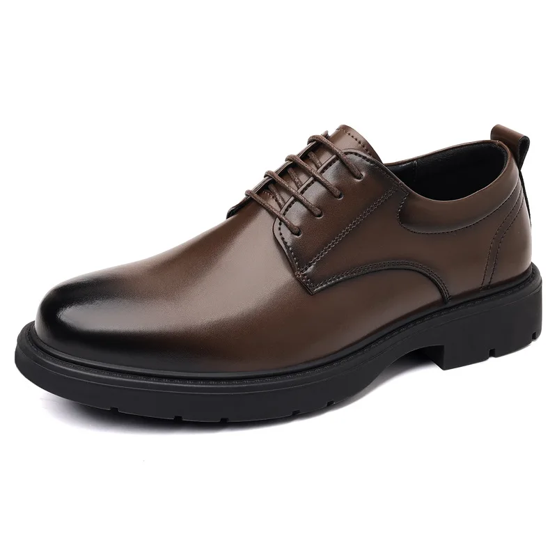 

2025 Autumn New Casual Formal Business Men's Shoes Solid Color Fashion Wedding Shoes Male Korean Lace Leather Shoe for Man