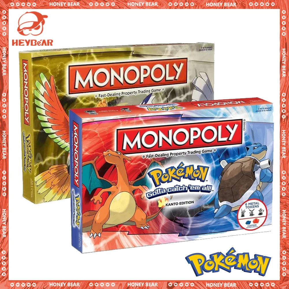 Настольная игра Pokemon Monopoly Johto And Kanto Edition, английская версия, семейная вечеринка, аниме, коллекционная игрушка, детский подарок на день рождения