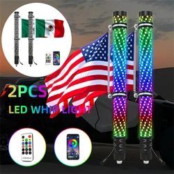2PCS RGB LED Antennas RZR 2FT LED Whip Lights App & Remote Control Spiral RGB Chasing Music Whip Light Sequential Lights for ATV