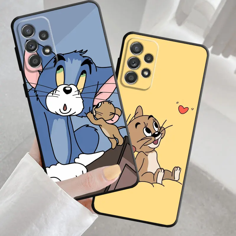 Phone Case for Samsung A12 A52 A14 A53 A71 A72 A11 A21 A33 A50 A70 Silicone Cover Love Couple Selfie Tom And Jerry