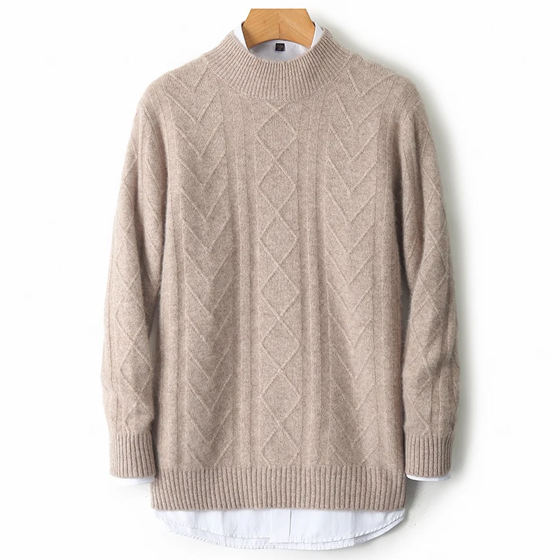 

Fashion 100% Merino Wool Casual Solid Color Half-Turtleneck Jacquard Sweater Pullover Cashmere Comfortable Soft Clothing Top