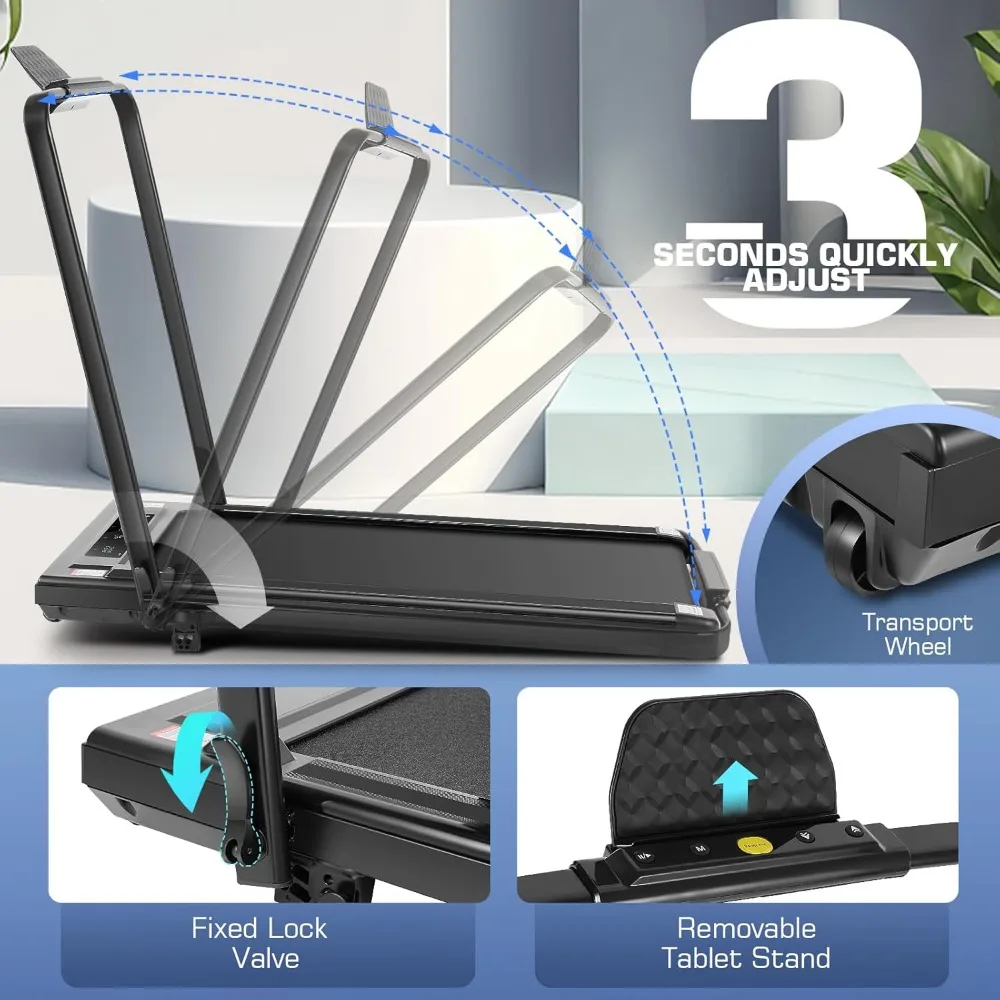جهاز مشي محمول قابل للطي تحت المكتب - 3.0 حصان، مائلة 12%، سعة 320 رطل، وسادة مشي للاستخدام المنزلي والمكتب