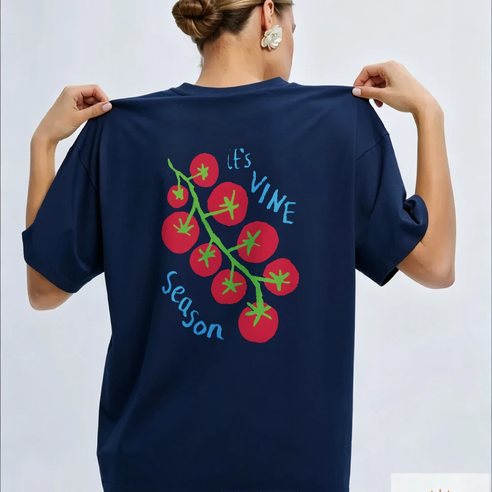 Women It's Vine Season Hand Drawn Tomato Branch Graphic Tshirt Funny Fruit Slogan Tee Casual Cotton Summer Farm Vegetable Blouse