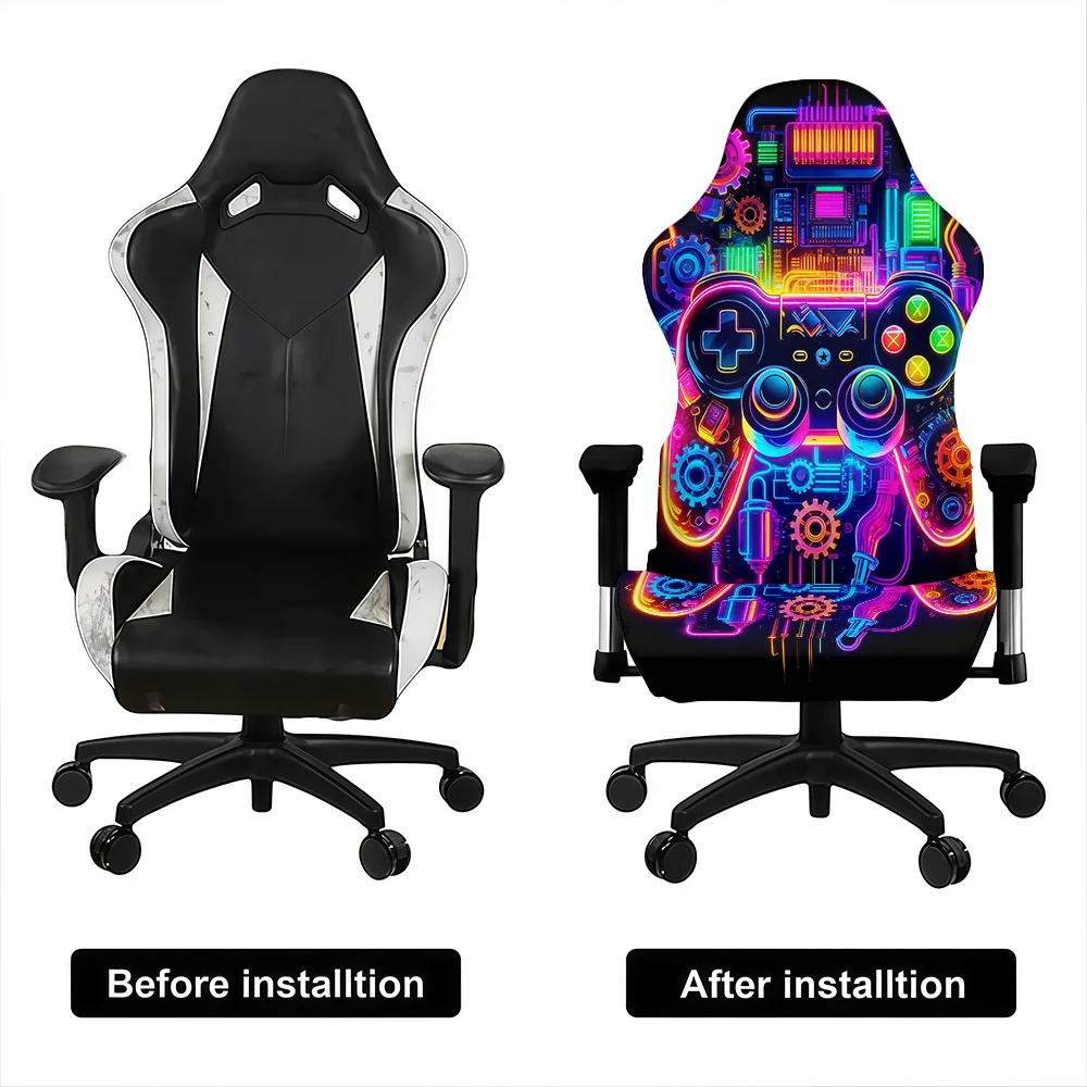 Ein Set Bunter Gaming-Stuhlbezüge mit Fluoreszierenden Mustern, Elastischer Milchstoff zur Dekoration von Büro- und Schlafzimmer-Gaming-Stühlen