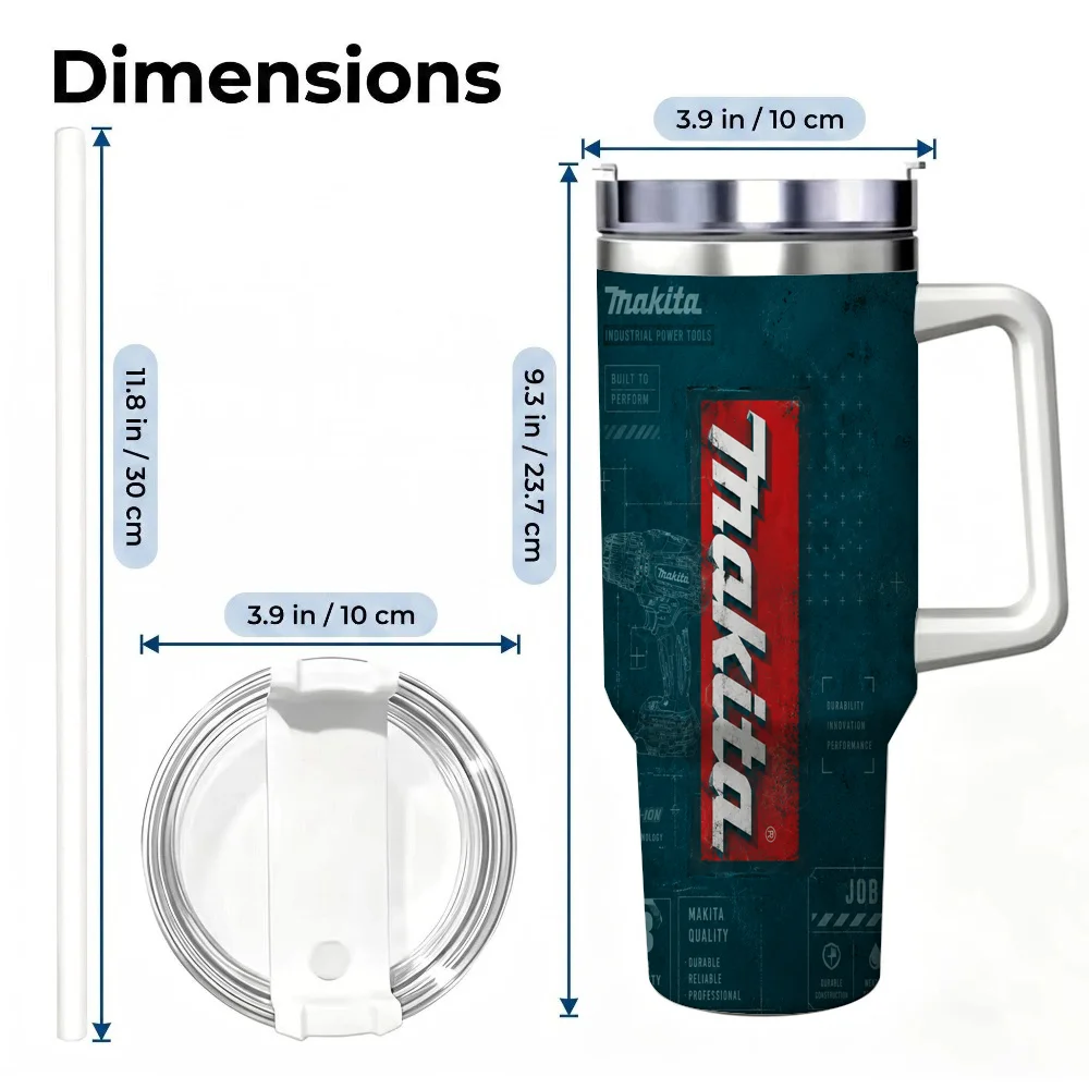 Logo M-Makitas Tool Vacuum Flasks 40oz Stainless Steel Insulated Tumbler with Handle Straw - view 5
