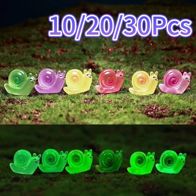 10/20/30pc Luminous Resin Mini Snails Miniatures Doll House Glow-in-the-Dark Mini Snails Figurines for DIY Aquarium Garden Decor