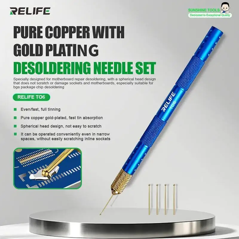 

RELIFE TO6 Tin Dragging Needle Set, Suitable for Motherboard Repair Tin Dragging, Ball Head not Easy to Scratch Repair Tools