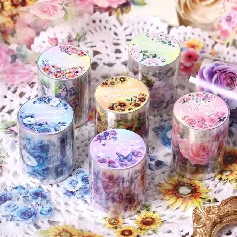 6Style 1Roll/bag colorful butterfly flower rhyme series PET tape for DIY handbook diary glass bottle phone case decoration