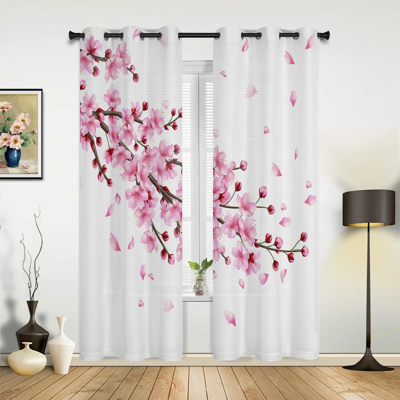 Spring Cherry Blossom Gradient  Window Curtains for Living Room Bedroom Kitchen Window Treatments Valance Home Decor Drapes