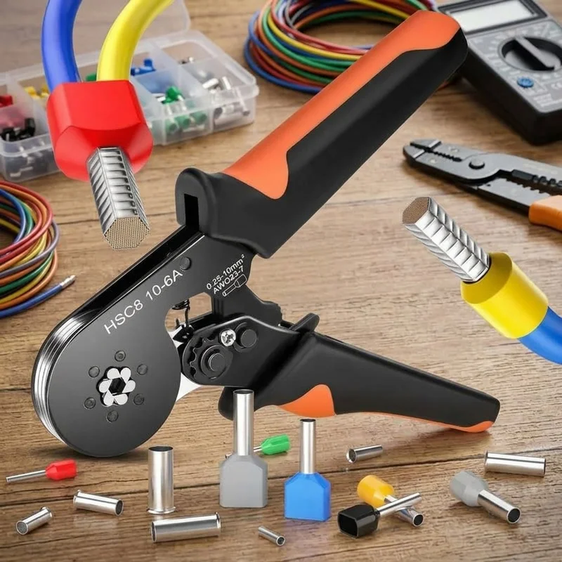 HSC8 10-6 Wire Ferrule Crimping Tool, Self-Adjusting Ratchet Pliers for Tubular Terminals and Electrical Work
