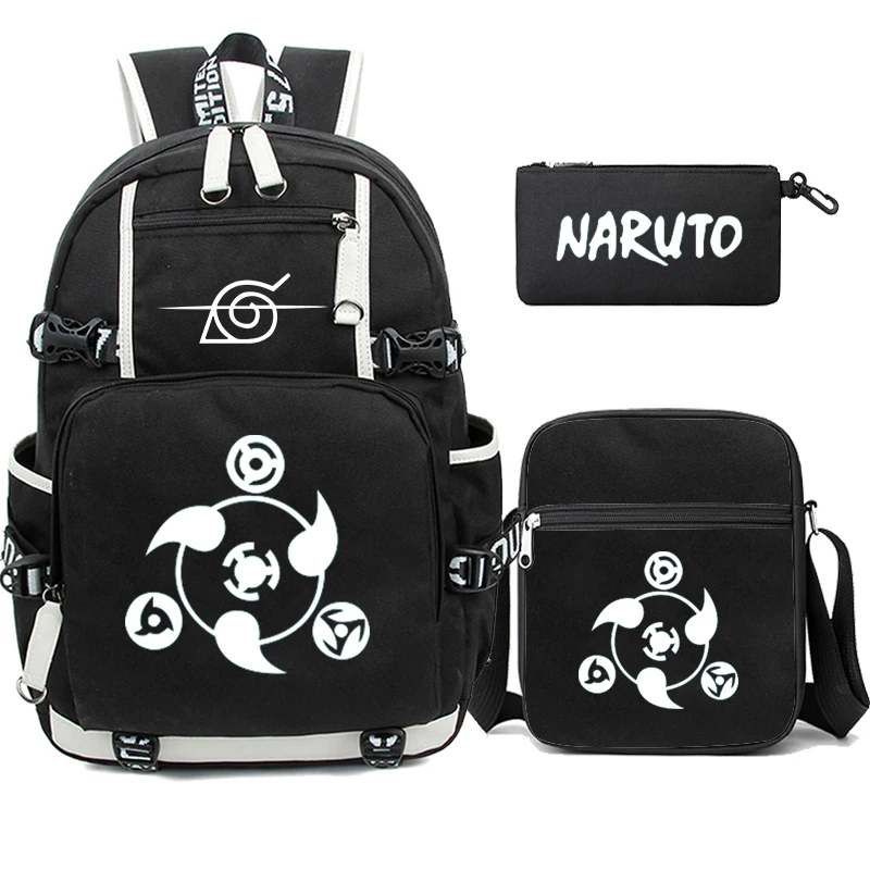 3Pcs/set Anime Naruto Uzumaki Backpack for Teen Boy Girl Back To School Backpack Student Schoolbag Men Women Leisure Travel Bag