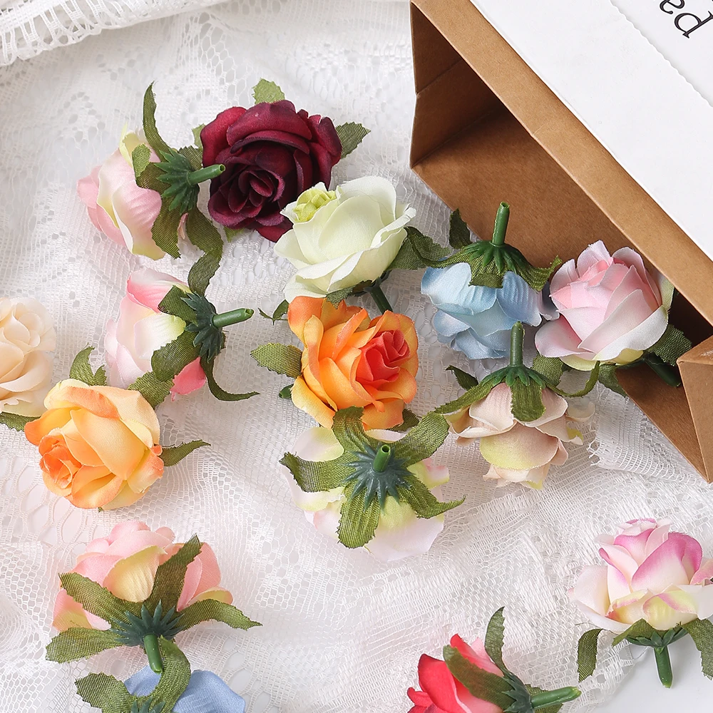 10/20/50Pcs Artificial Rose Flowers Heads 4CM Fake Flowers for Home Room Decor Wedding Decoration DIY Garland Gift Accessories