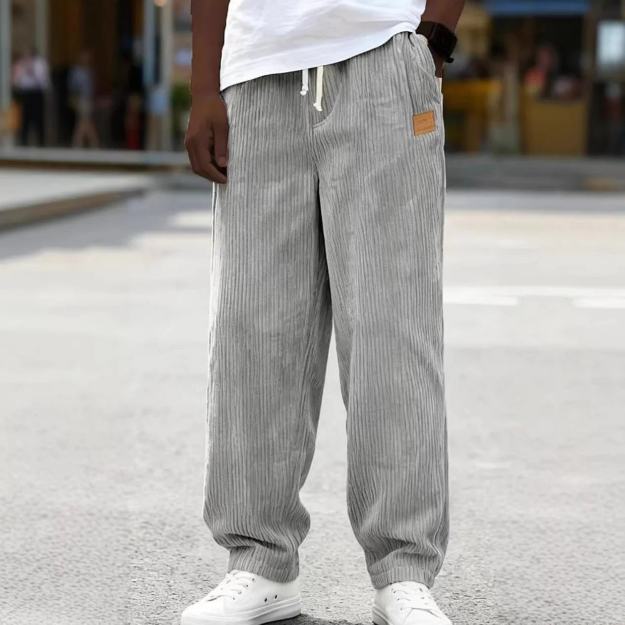 

2026 Spring New Mens Pocket Drawstring Sports Pants Loose Straight Fashion Elegant Casual Pants Comfortable