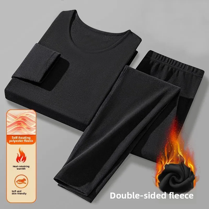 

Thiened Double-sided German Velvet Men's Underwear Set Warmth Construction Workers Long Sve Long Pants Home Clothes