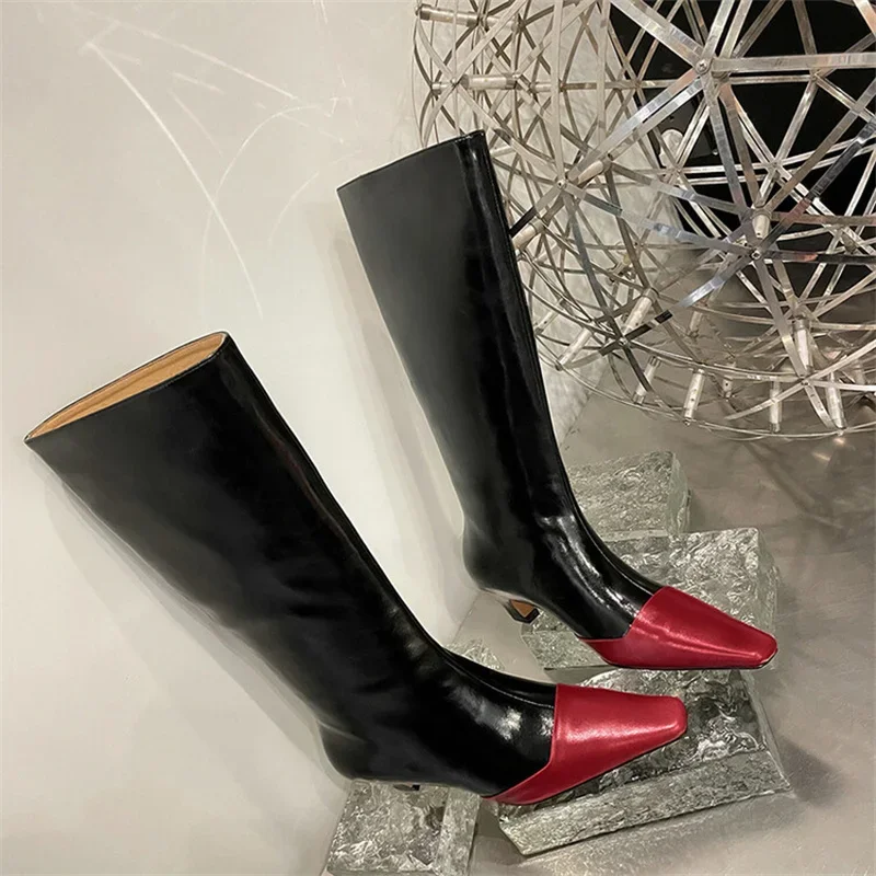 Mixed Colors Long Boots Chunky Heels Leisure Ladies Shoes Spring Autumn New Slip On Cozy Women Knight Booties Luxury Design 2024