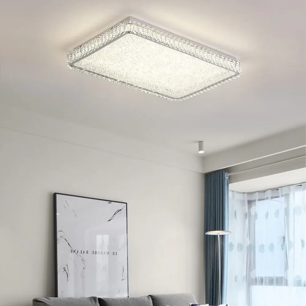 モダンなリング LED クリスタルシーリングランプリビングルームスクエアシーリングランプ調光可能なダイニングルーム家の装飾 Lustres 器具