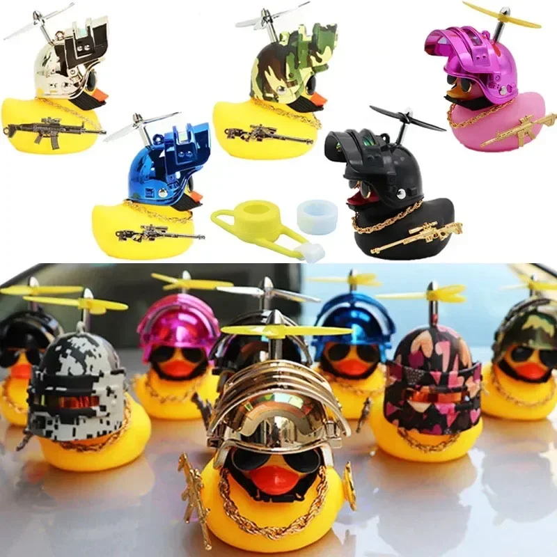 Rubber Yellow Duck Toy Car Dashboard Decorations Auto Bike Ornaments Yellow Duck with Propeller Helmet Car Interior Accessories