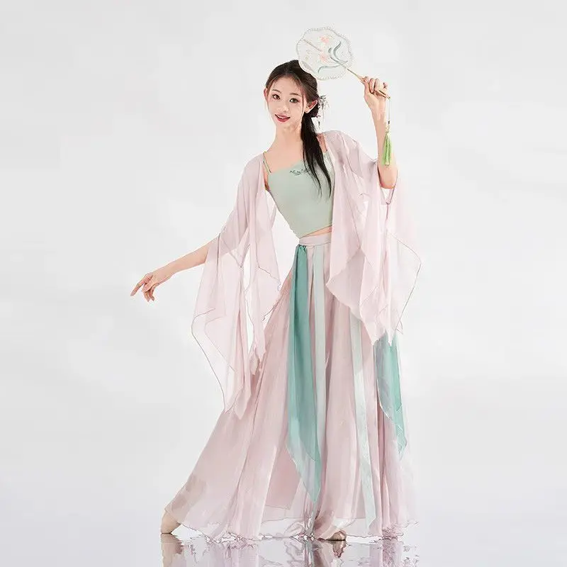 Costumi di danza classica Costumi di garza eleganti Abito da spettacolo Abito da pratica per esame in stile Hanfu Abito da ballo cinese