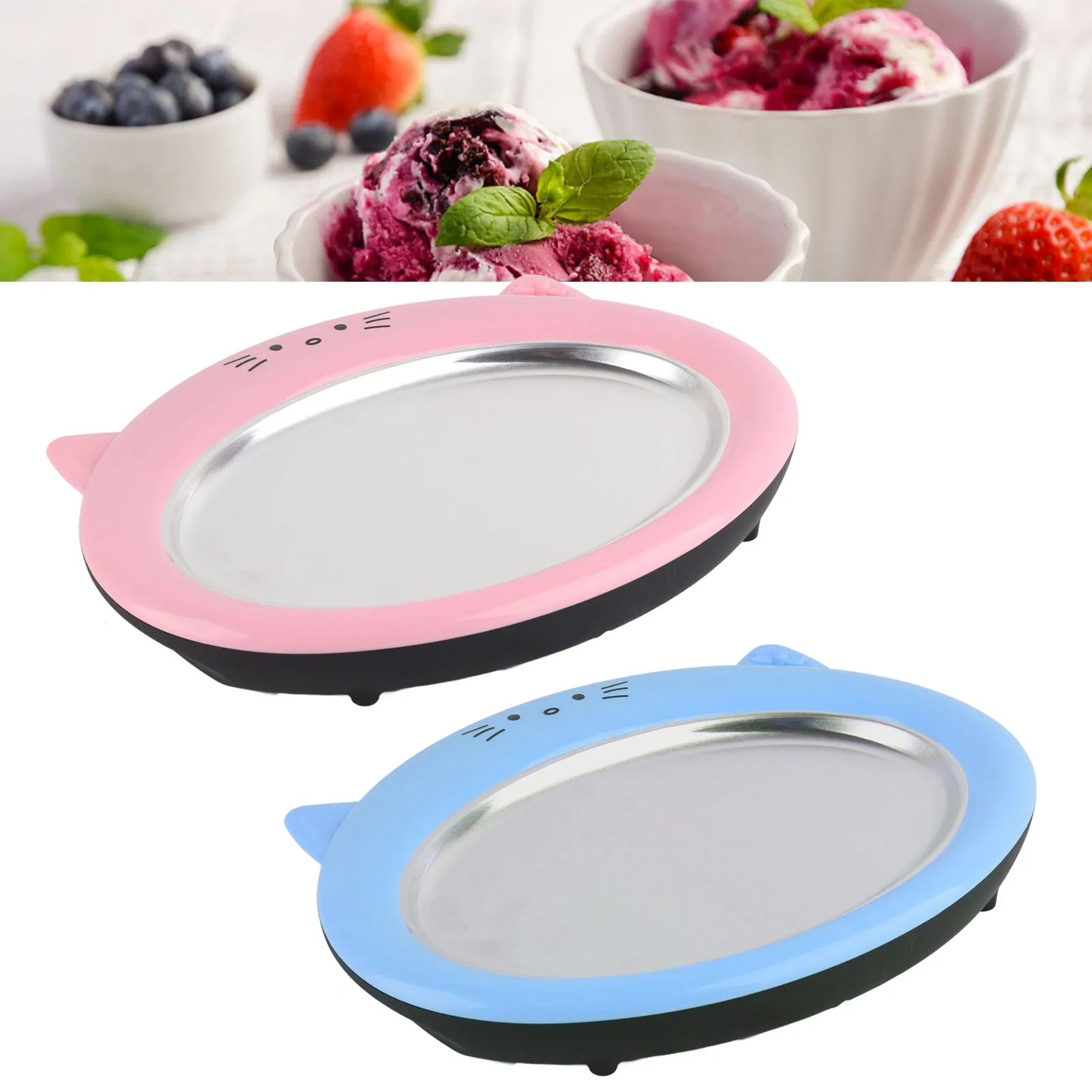 Ice Cream Maker Pan with 2 Scrapers Multifunctional Food Plate Durable Rolled Homemade Rolled Cream Frozen Yogurt Gelato