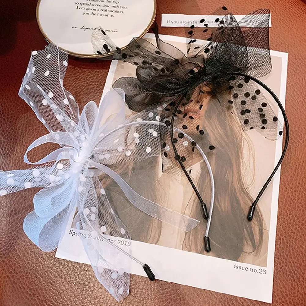 Retro Lace Large Bow Hair Hoop Polka Dot Stage Hair Accessories Cat Ear Hair Band Gift Cute Headband