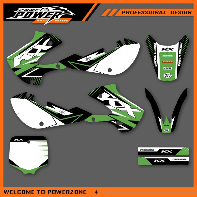 

Графические наклейки Powerzone, наклейки для мотоцикла KAWASAKI KX65 2020 2019 2018 2017-2000 KX 65 65cc, фон на заказ 01