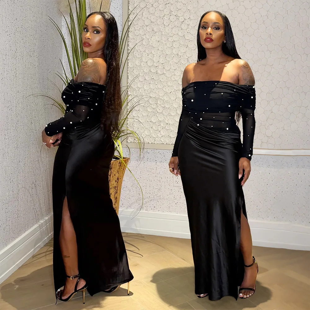 

Black Dashiki African Dresses for Women Summer Elegant Long Sleeve Polyester Party Evening Long Maxi Bodycon Dresses Outfits