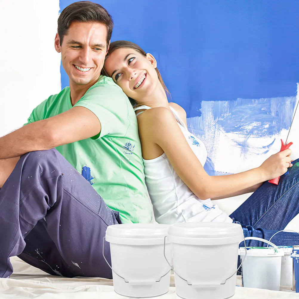 

3pcs Paint White PP Iron Round with 4L Bucket With Lid Lid Handheld Container Storage Paint Bucket Empty Box Home Use