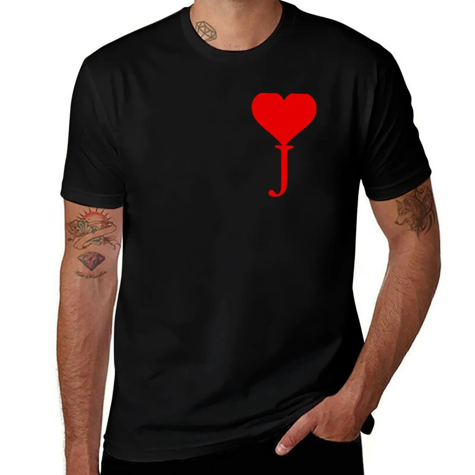 Heart with letter initial J T-Shirt Non-Shrink Basic Cotton T-Shirt