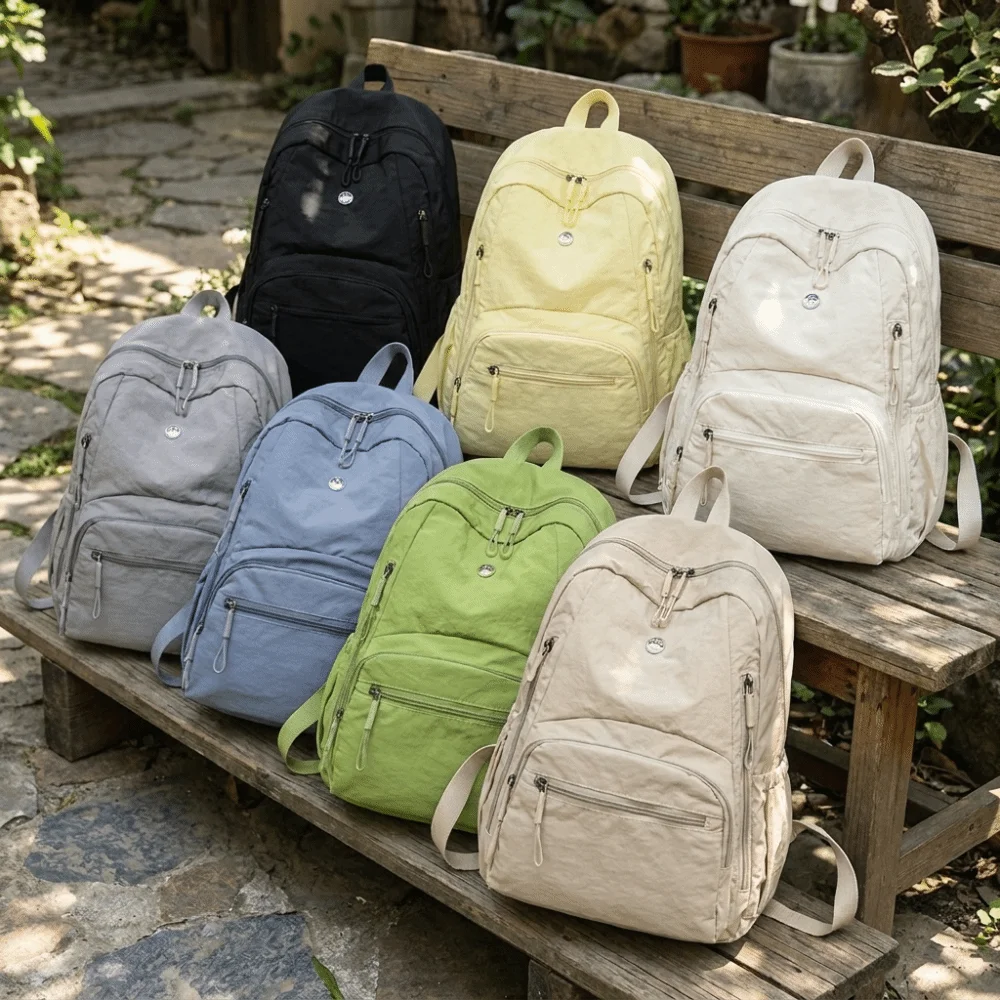 Cute Large Capacity Nylon Backpack Durable Secure Zipper Closure Daypack Adjustable Straps Lightweight School Backpack Women