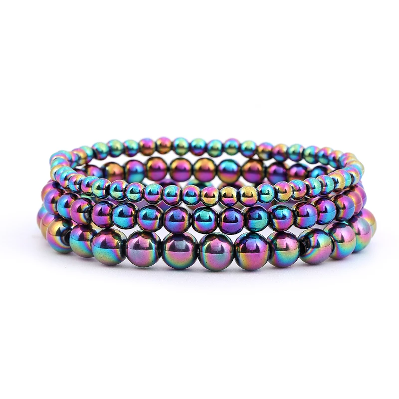 4 6 8 mm Bead Plated Hematite Bracelet Stretch Bracelet Jewelry Friendship Bracelet Gift