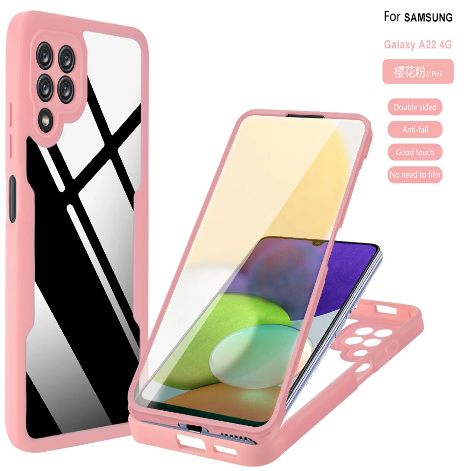 360° Shockproof Phone Case for Samsung Galaxy A22 A22S 5G Built-in Screen Protector Transparent Back Anti-Drop Bumper Cover