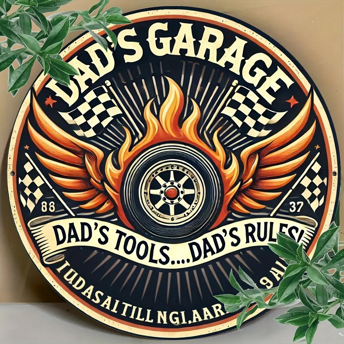 2D Flat, 1 Stück Dad'S Garage Metallwandkunst – 7, 87 x 7, 87 Zoll Aluminium-Blechschild, wasserdicht und hitzebeständig/kältebeständig, Vintage Racing
