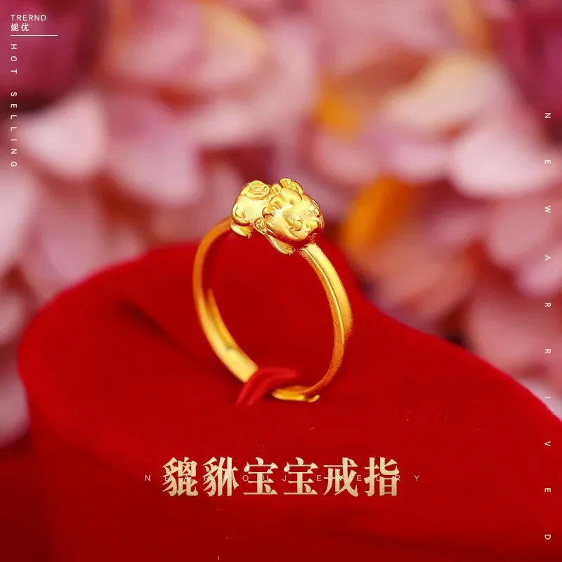 

9999 Real Gold 24K Gold Edition Ancient Method Pixiu Opening Baby Ring Women's Money Pixiu Ring