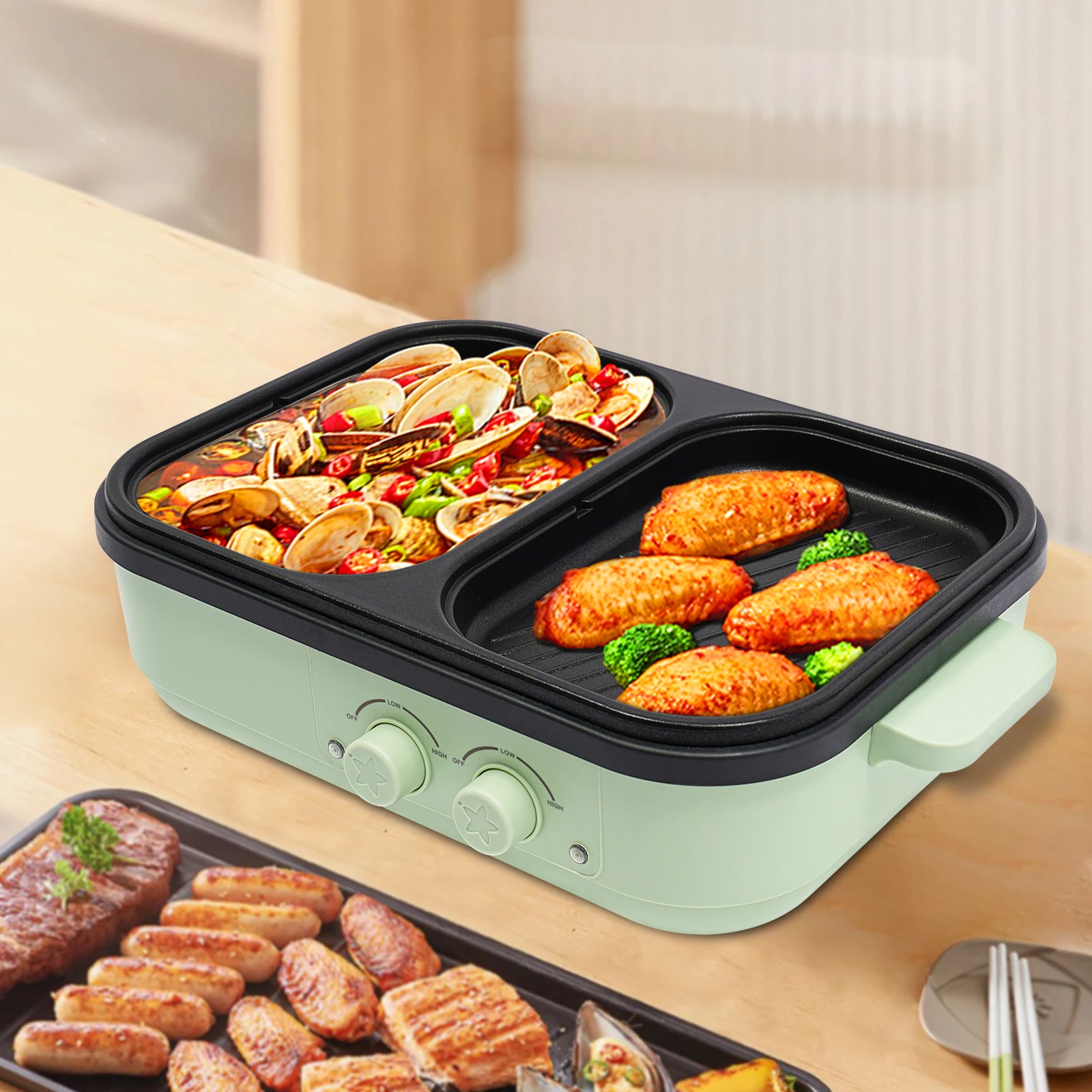 

2-In-1 1300W Electric Hot Pot With Grill Area Multi-Purpose Hot Pot Electric Hot Pot + Power Cord
