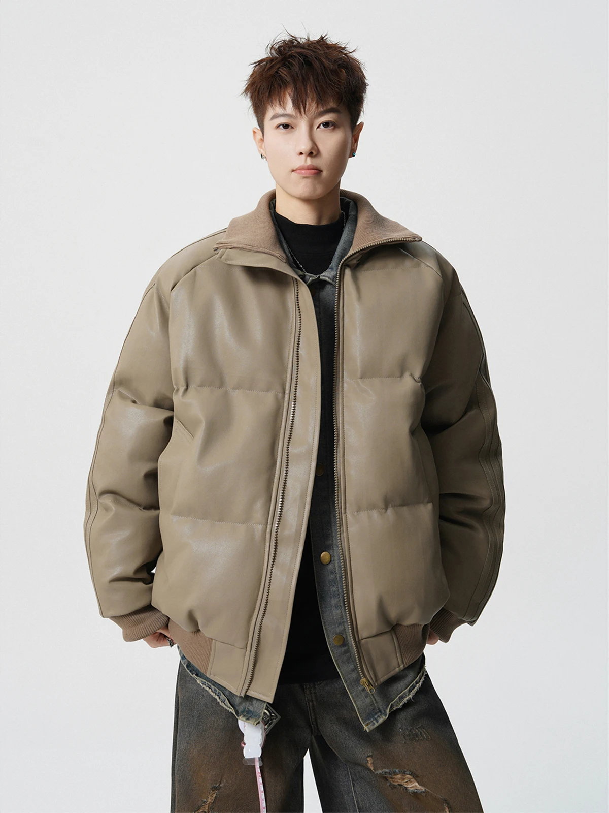 American Retro Coffee PU Pelle di cotone Jaet Cappotto invernale da uomo con colletto alla coreana caldo Sli Trendy High-End F...