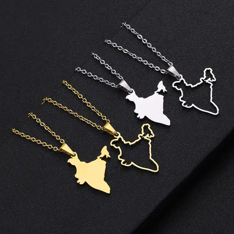 Fashion India Map Flag Pendant Necklaces Women Girls Gold Color Indian Stainless Steel Party Birthday Anniversary Jewelry Gifts