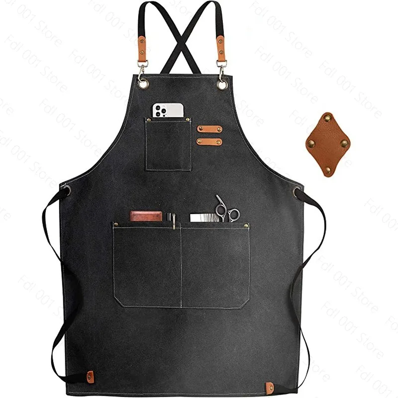 Cross-border Amazon thick canvas apron milk tea shop coffee shop hairdresser work clothes restaurant kitchen apron wholesale