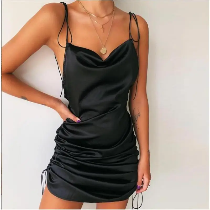 American sexy hot girl solid color temperament pleated drawstring suspender slim fit slimming jumpsuit short skirt